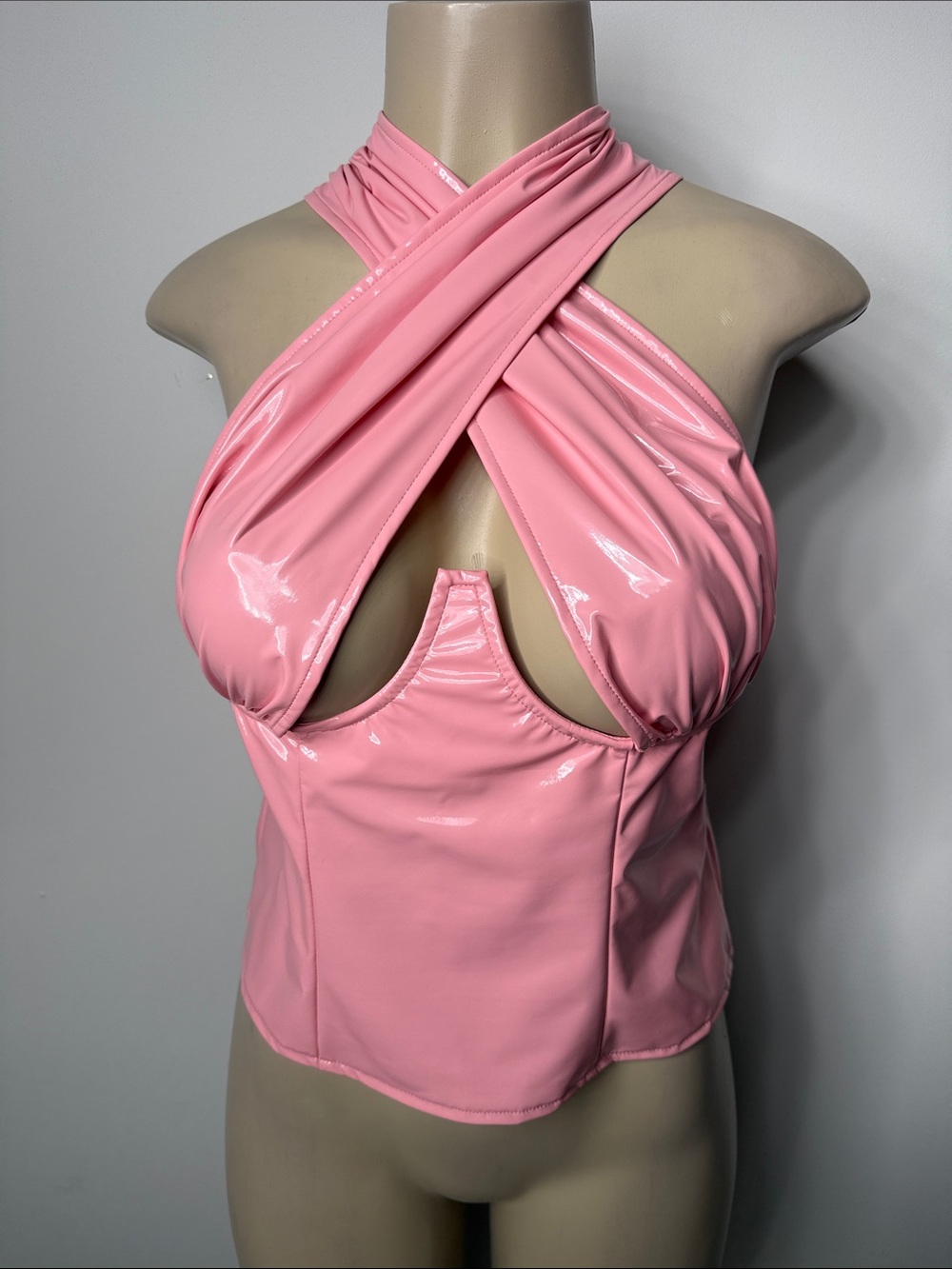 PrettyLittleThing Baby Pink Vinyl Corset Top